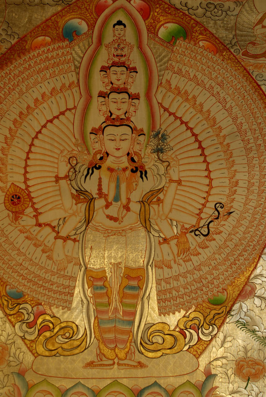 Sahasrabhuja Avalokitesvara Thangka In Real Gold <span Style=