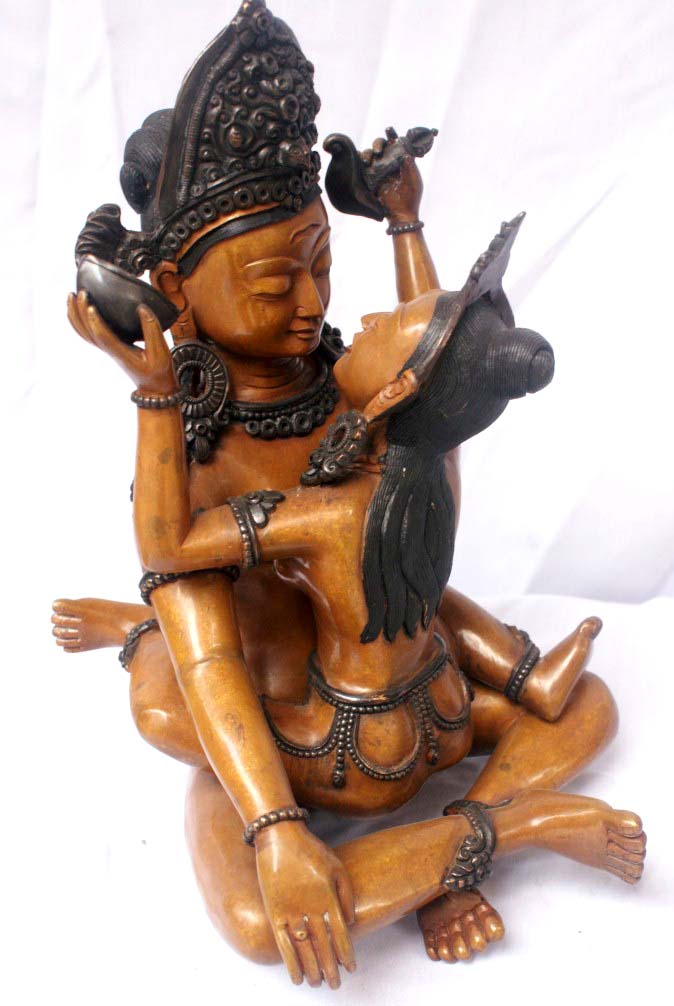 Indra With Consort, shakti, Yab-yum Statue, double Color Oxidize, old Post, remakable
