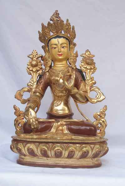 [best Price], White Tara Statue, [partly Gold Plated], [painted Face], For A Gift, Altars And Buddhist Ritual