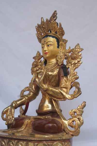 [best Price], White Tara Statue, [partly Gold Plated], [painted Face], For A Gift, Altars And Buddhist Ritual