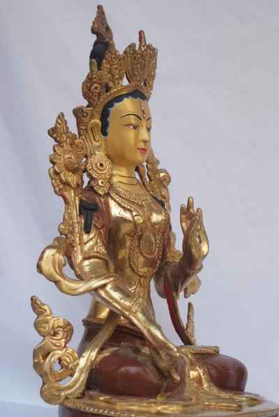 [best Price], White Tara Statue, [partly Gold Plated], [painted Face], For A Gift, Altars And Buddhist Ritual