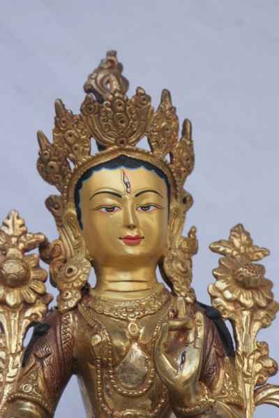 [best Price], White Tara Statue, [partly Gold Plated], [painted Face], For A Gift, Altars And Buddhist Ritual