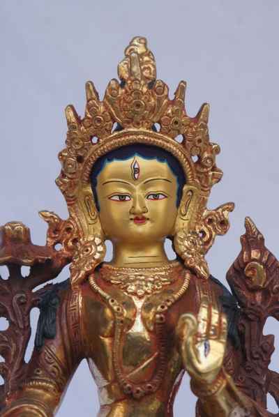 [best Price], White Tara Statue, [partly Gold Plated], [painted Face], For A Gift, Altars And Buddhist Ritual