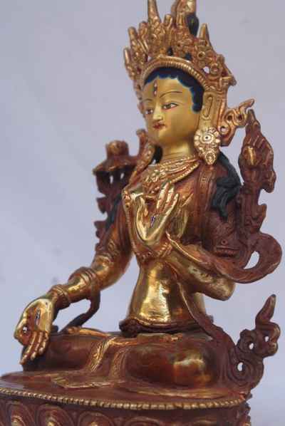 [best Price], White Tara Statue, [partly Gold Plated], [painted Face], For A Gift, Altars And Buddhist Ritual