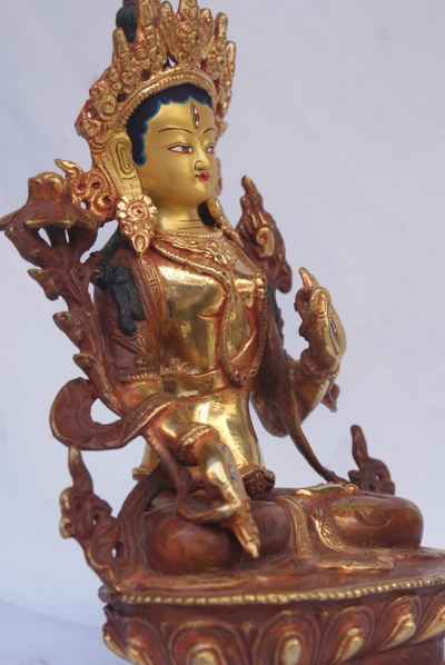 [best Price], White Tara Statue, [partly Gold Plated], [painted Face], For A Gift, Altars And Buddhist Ritual