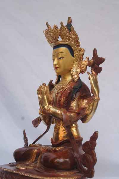 [best Price], Avalokiteshvara Chenrezig Statue, [partly Gold Plated], [painted Face], For A Gift, Altars And Buddhist Ritual