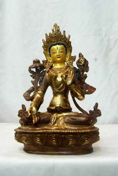 [best Price], White Tara Statue, [partly Gold Plated], [painted Face], For A Gift, Altars And Buddhist Ritual