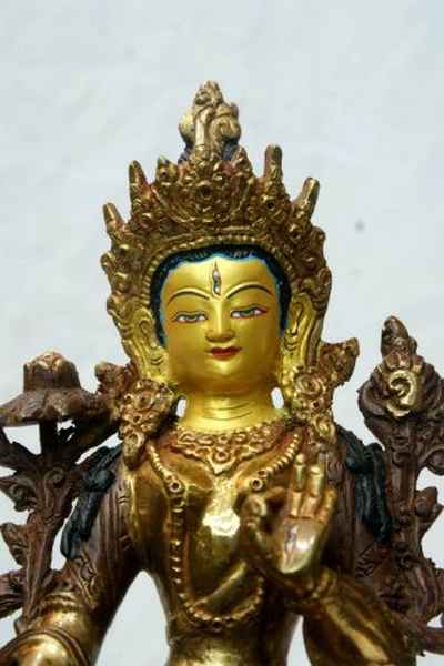 [best Price], White Tara Statue, [partly Gold Plated], [painted Face], For A Gift, Altars And Buddhist Ritual