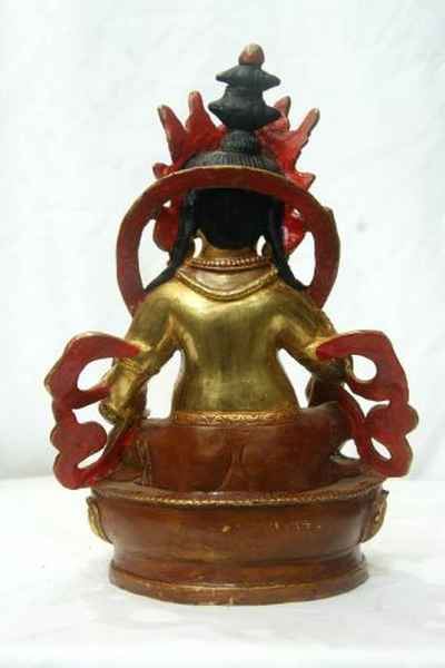 [best Price], Buddhist Handmade Statue Of Yellow Jambhala, [partly Gold Plated], [painted Face], For A Gift, Altars And Buddhist Ritual