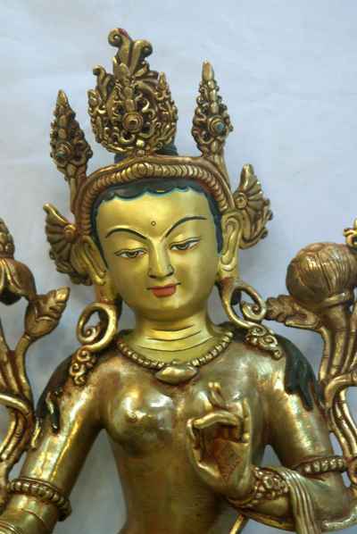 Green Tara, [full Gold Plated], [painted Face], [sold]