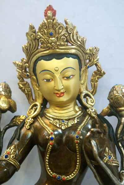 Green Tara, [partly Gold Plated], [painted Face], [sold]