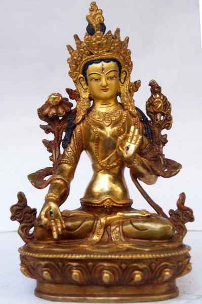 [best Price], White Tara, [partly Gold Plated], [painted Face] For A Gift, Altars And Buddhist Ritual