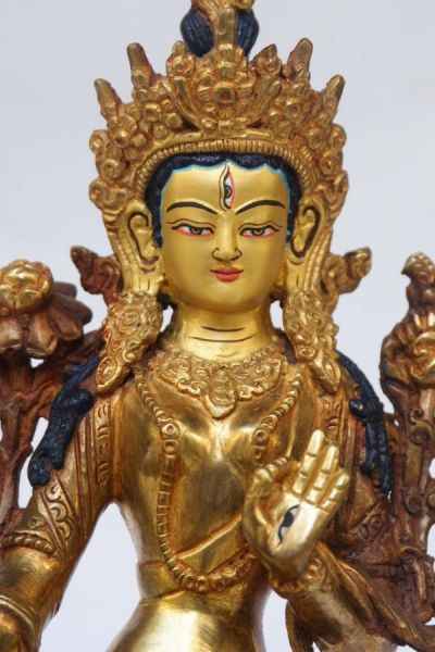 [best Price], White Tara, [partly Gold Plated], [painted Face] For A Gift, Altars And Buddhist Ritual