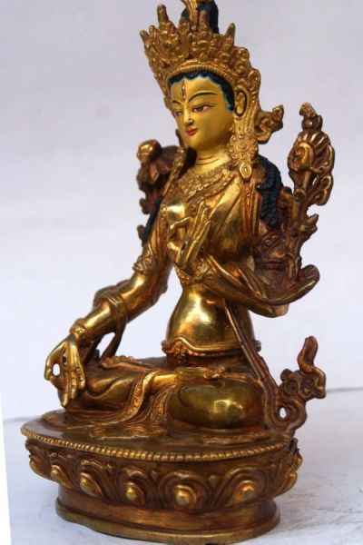 [best Price], White Tara, [partly Gold Plated], [painted Face] For A Gift, Altars And Buddhist Ritual