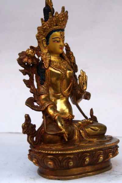 [best Price], White Tara, [partly Gold Plated], [painted Face] For A Gift, Altars And Buddhist Ritual