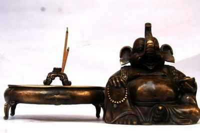 Buddhist Handmade Incense Burner Of Ganesh, [chocolate Oxidized]