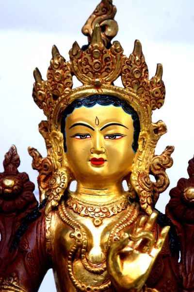 Green Tara, [partly Gold Plated], [painted Face], [old Post], [remakable]