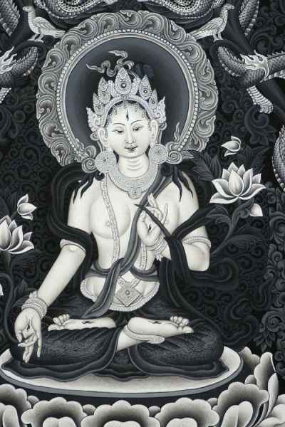 White Tara Black And White Thangka