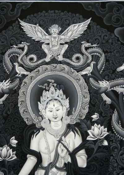 White Tara Black And White Thangka