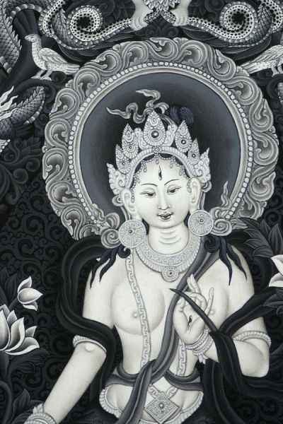 White Tara Black And White Thangka