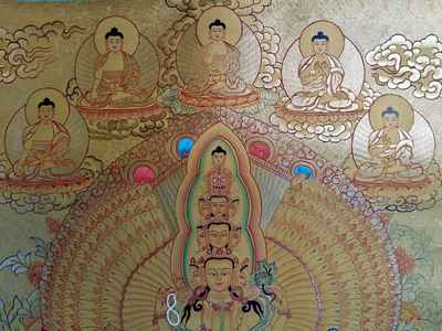 Thangka - Sahasrabhuja Avalokitesvara In Real Gold
