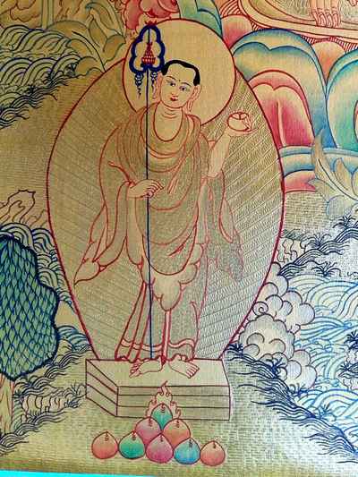 Thangka- Shakyamuni Buddha With Pancha Buddha In Real Gold