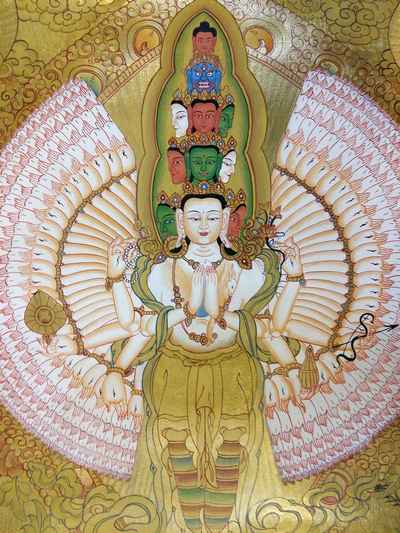 Sahasrabhuja Avalokitesvara Thangka With Gold