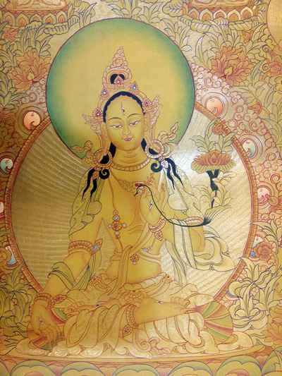 White Tara Thangka With Gold