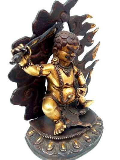 Mahakala Statue [full Gold Plated], Antique Finishing