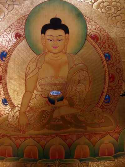 Shakyamuni Thangka Drawn In Real Gold