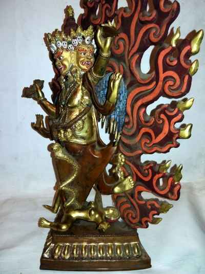 Old Four Arm Phurba Mahakala Partly Gold Plated Statue, [sold]