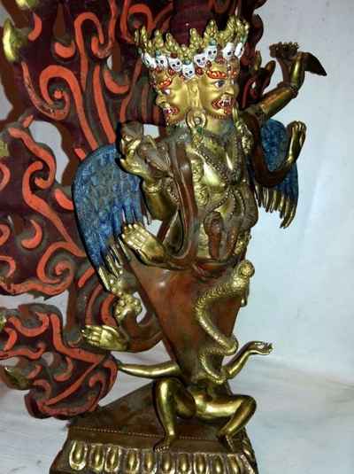 Old Four Arm Phurba Mahakala Partly Gold Plated Statue, [sold]