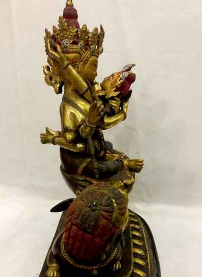 Old 6 Arms Vajrasattva With Consort, [shakti], Yab-yum Partly Gold Plated Statue, [sold]