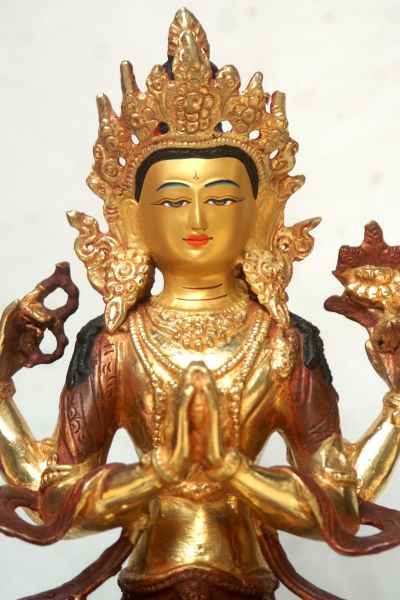 [best Price], Avalokiteshvara, Chenrezig Copper Partly Gold Plated Statue, For A Gift, Altars And Buddhist Ritual