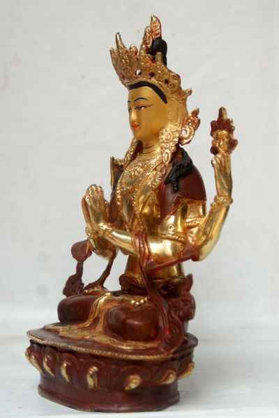 [best Price], Avalokiteshvara, Chenrezig Copper Partly Gold Plated Statue, For A Gift, Altars And Buddhist Ritual