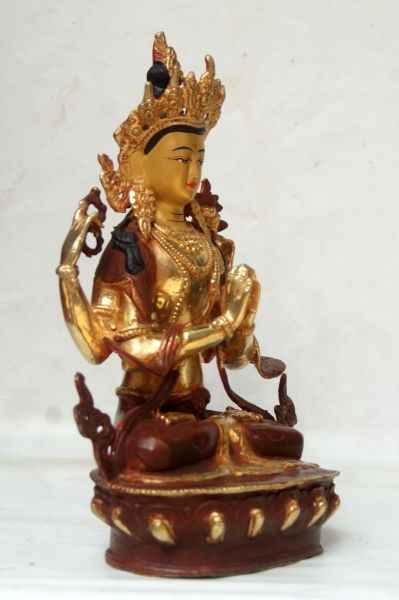 [best Price], Avalokiteshvara, Chenrezig Copper Partly Gold Plated Statue, For A Gift, Altars And Buddhist Ritual