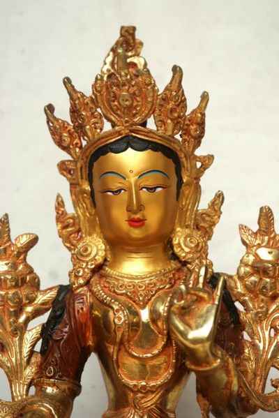 [best Price], Green Tara Copper Partly Gold Plated Statue, For A Gift, Altars And Buddhist Ritual