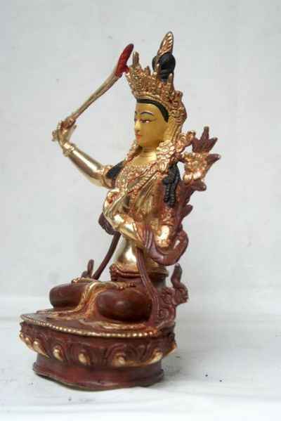 [best Price], Manjushri Copper Partly Gold Plated Statue, For A Gift, Altars And Buddhist Ritual