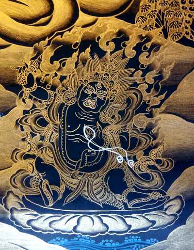 Black And Gold Lion Jambhala[lion Namtose Vaisravana Jambhala] Tibetan Thangka Painting