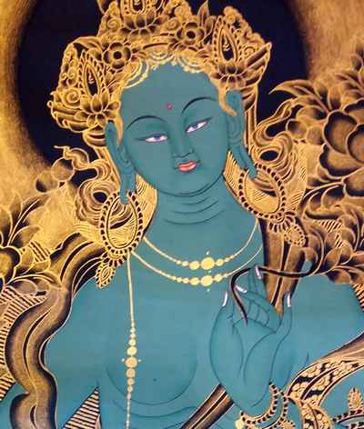 Black And Gold Green Tara Tibetan Thangka Painting