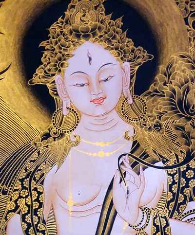 Black And Gold White Tara Tibetan Thangka Painting