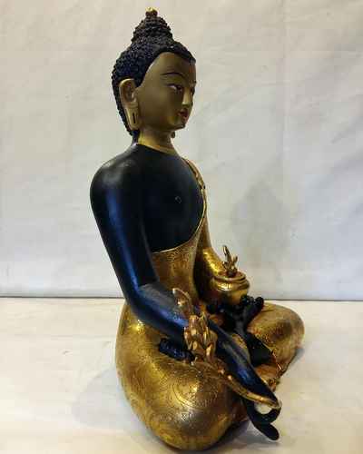 Gold Plated Statue Of Shakyamuni Medicine With [painted Face]
