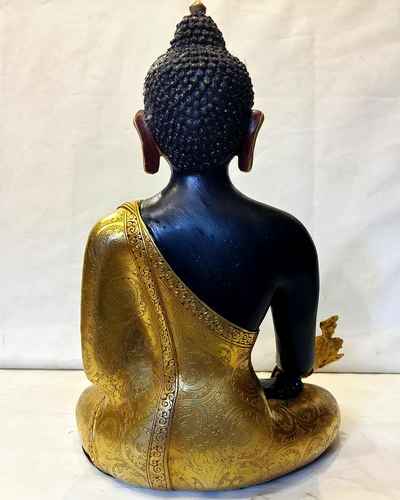 Gold Plated Statue Of Shakyamuni Medicine With [painted Face]