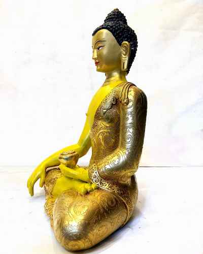 Gold Plated Statue Of Shakyamuni Buddha With [painted Face]