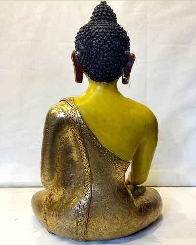 Gold Plated Statue Of Shakyamuni Buddha With [painted Face]