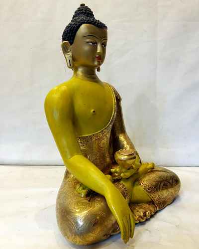 Gold Plated Statue Of Shakyamuni Buddha With [painted Face]