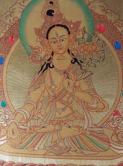 White Tara Real Gold Thangka