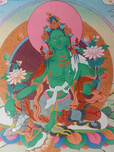 Green Tara High Quality Stone Color Thangka