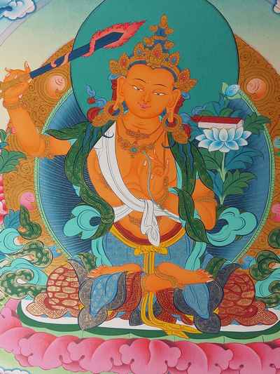 Manjushri High Quality Stone Color Thangka, [sold]