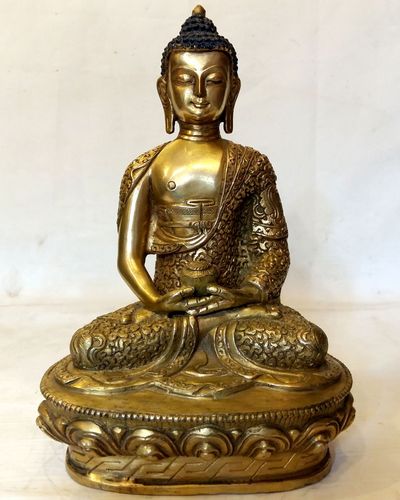 Amitabha Buddha Statue- [full Fire Gold Plated], With [carving]